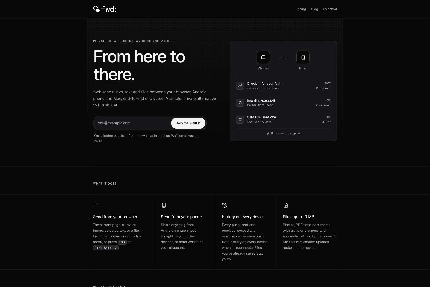 A screenshot of the fwd landing page