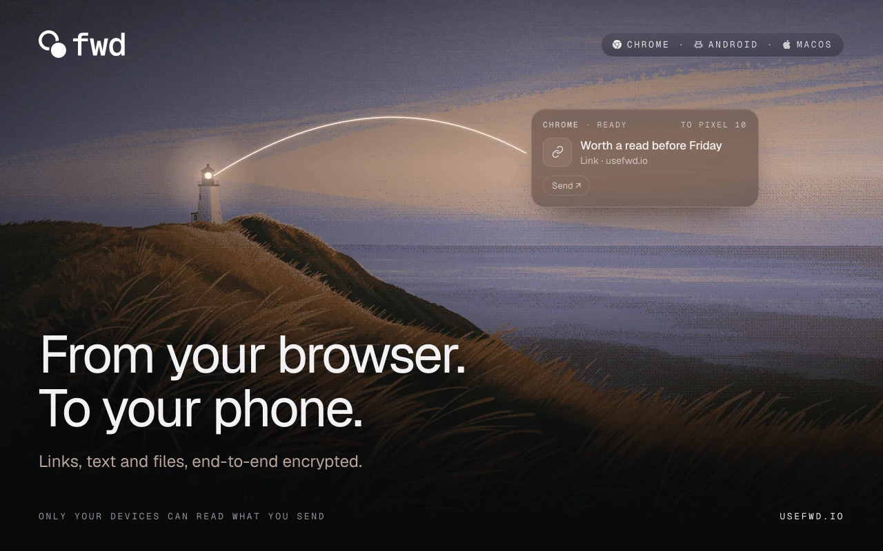 From your browser. To your phone. A link sent from Chrome to a Pixel 10.